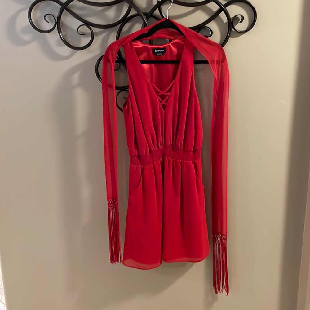Beautiful red dress from Bebe- worn once- sash for around the waist